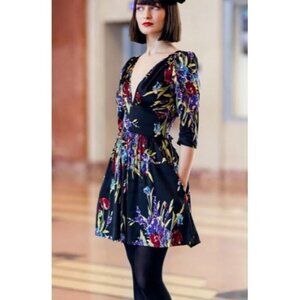 Trashy Diva Babydoll Mini Dress Midnight Garden Women Size 2 NWT V Neckline